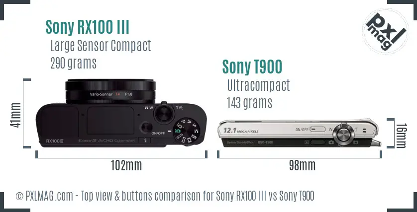 Sony RX100 III vs Sony T900 top view buttons comparison