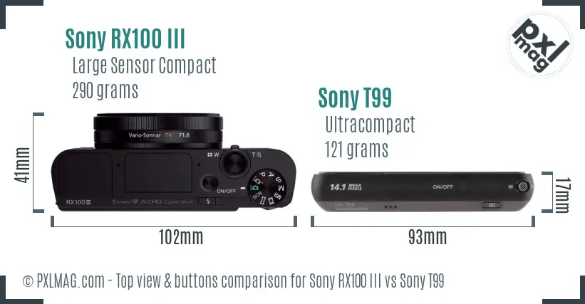 Sony RX100 III vs Sony T99 top view buttons comparison