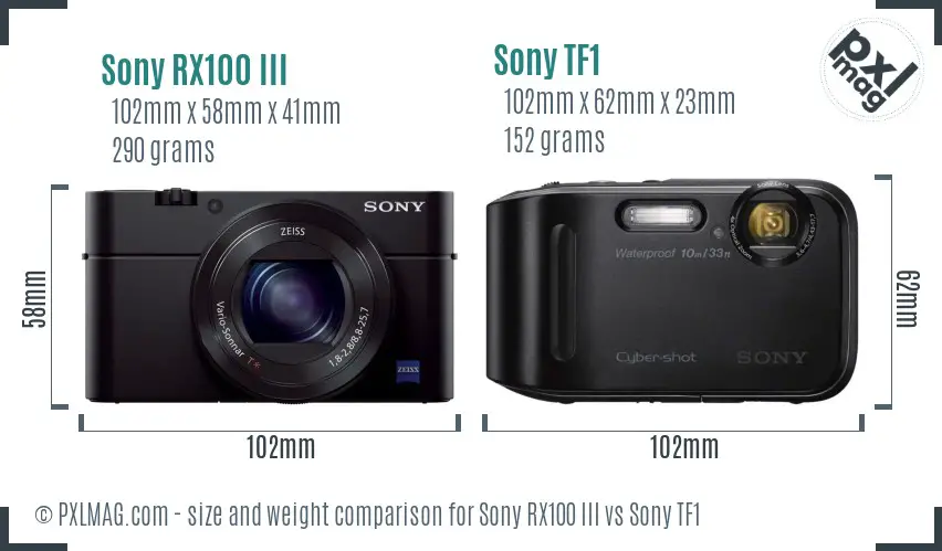 Sony RX100 III vs Sony TF1 size comparison