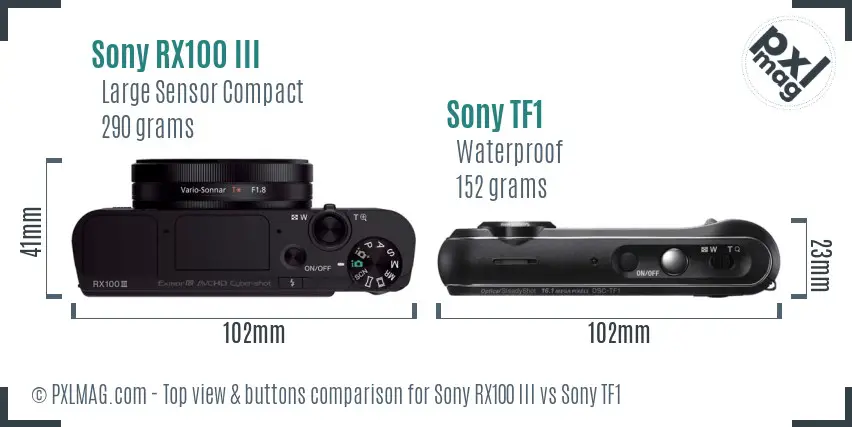 Sony RX100 III vs Sony TF1 top view buttons comparison