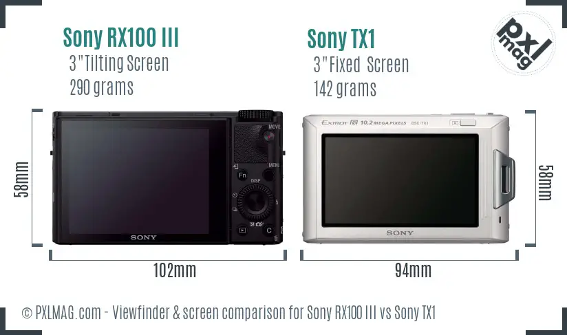 Sony RX100 III vs Sony TX1 Screen and Viewfinder comparison