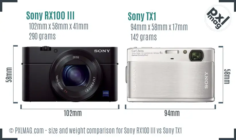 Sony RX100 III vs Sony TX1 size comparison