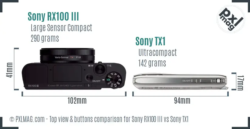 Sony RX100 III vs Sony TX1 top view buttons comparison