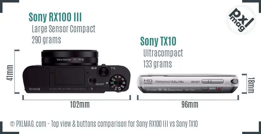 Sony RX100 III vs Sony TX10 top view buttons comparison