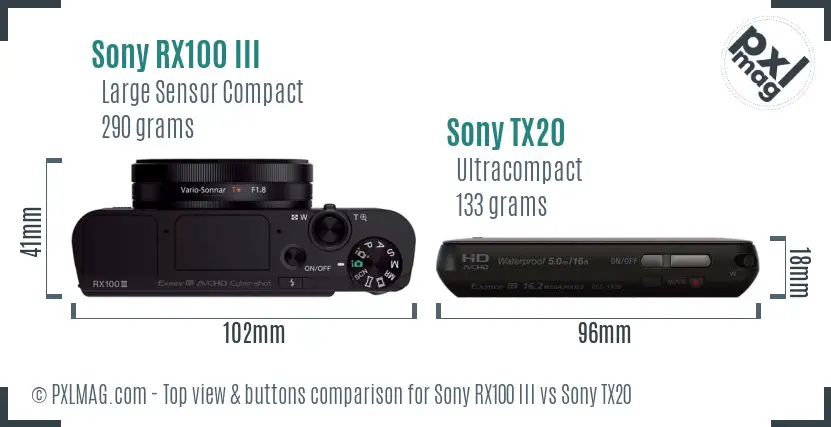 Sony RX100 III vs Sony TX20 top view buttons comparison