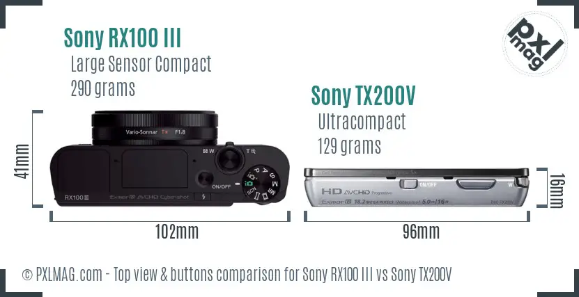 Sony RX100 III vs Sony TX200V top view buttons comparison