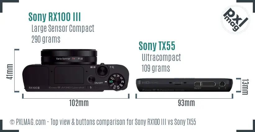 Sony RX100 III vs Sony TX55 top view buttons comparison