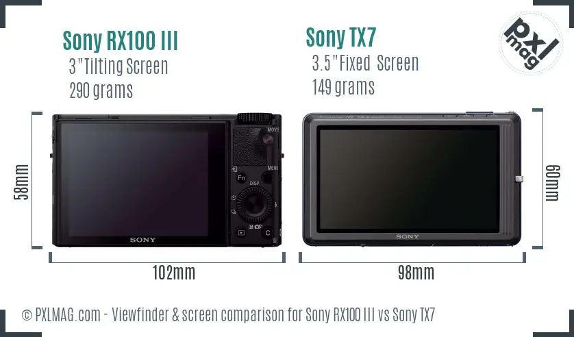 Sony RX100 III vs Sony TX7 Screen and Viewfinder comparison