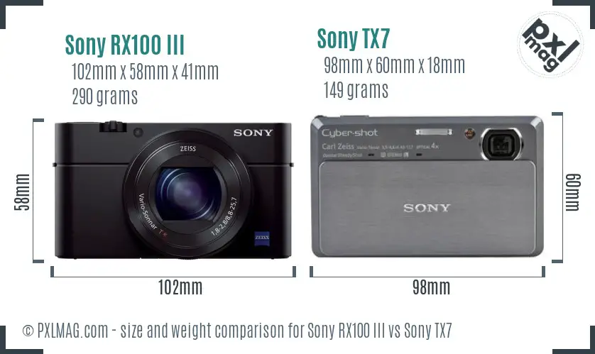 Sony RX100 III vs Sony TX7 size comparison