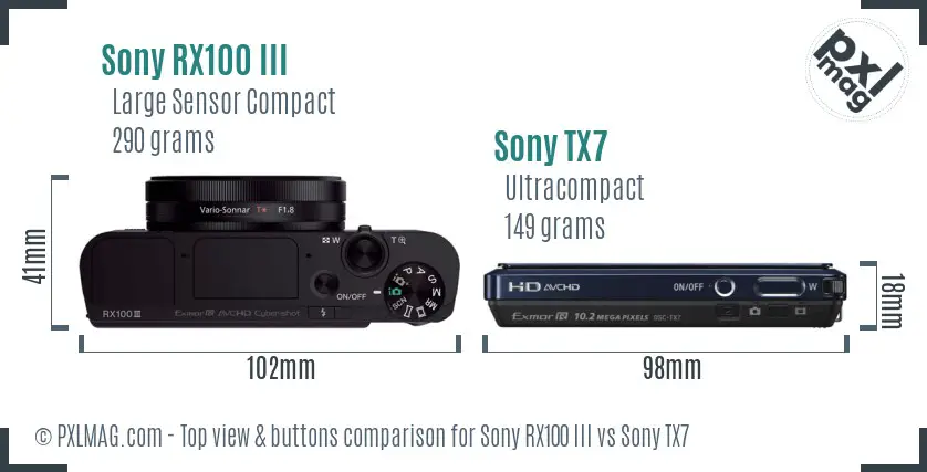 Sony RX100 III vs Sony TX7 top view buttons comparison