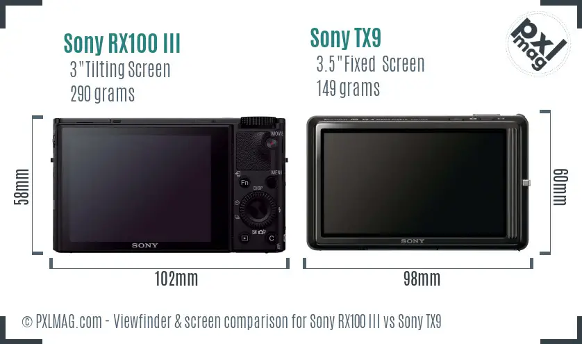 Sony RX100 III vs Sony TX9 Screen and Viewfinder comparison