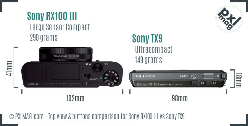 Sony RX100 III vs Sony TX9 top view buttons comparison