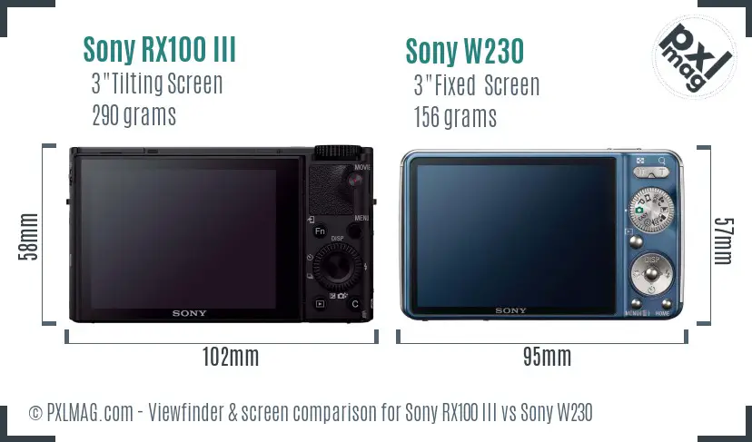Sony RX100 III vs Sony W230 Screen and Viewfinder comparison