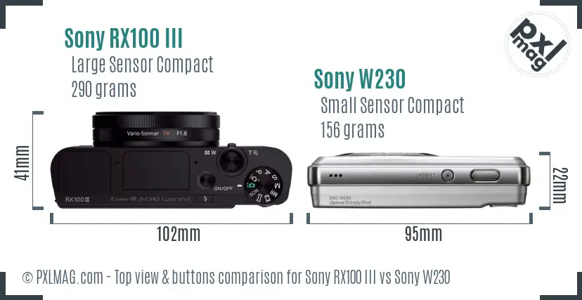 Sony RX100 III vs Sony W230 top view buttons comparison