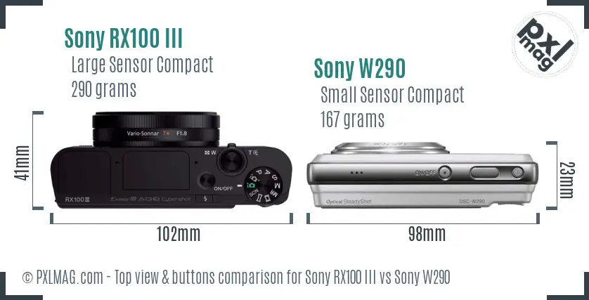 Sony RX100 III vs Sony W290 top view buttons comparison