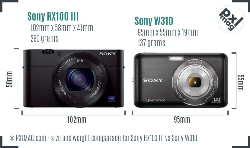 Sony RX100 III vs Sony W310 size comparison