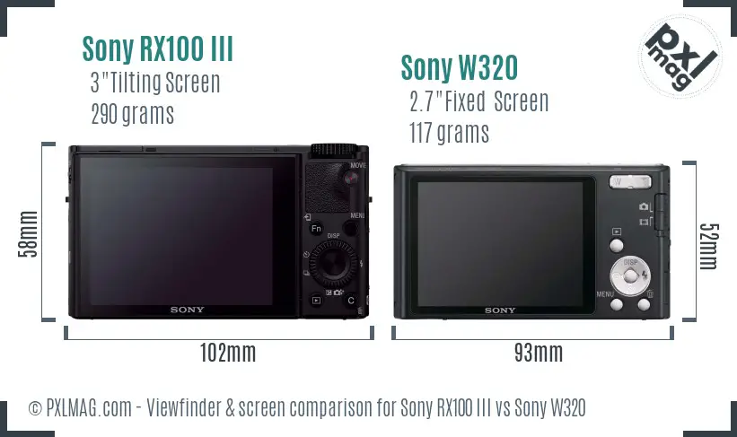 Sony RX100 III vs Sony W320 Screen and Viewfinder comparison