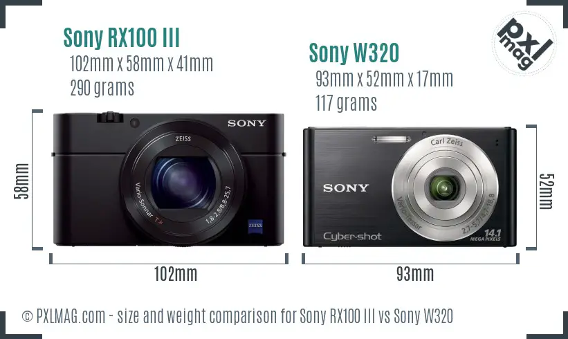Sony RX100 III vs Sony W320 size comparison