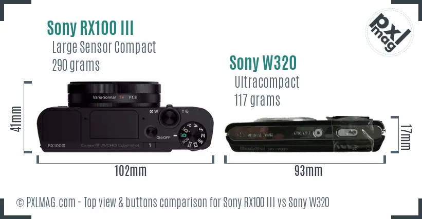 Sony RX100 III vs Sony W320 top view buttons comparison