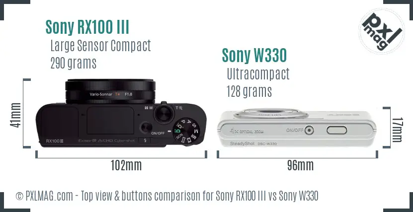 Sony RX100 III vs Sony W330 top view buttons comparison