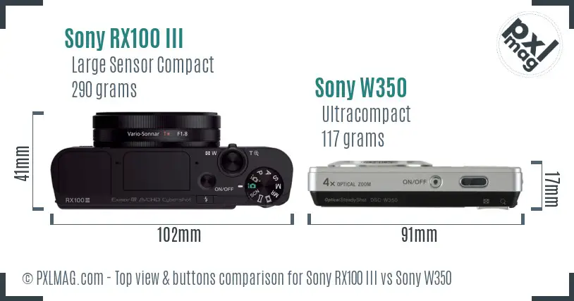 Sony RX100 III vs Sony W350 top view buttons comparison