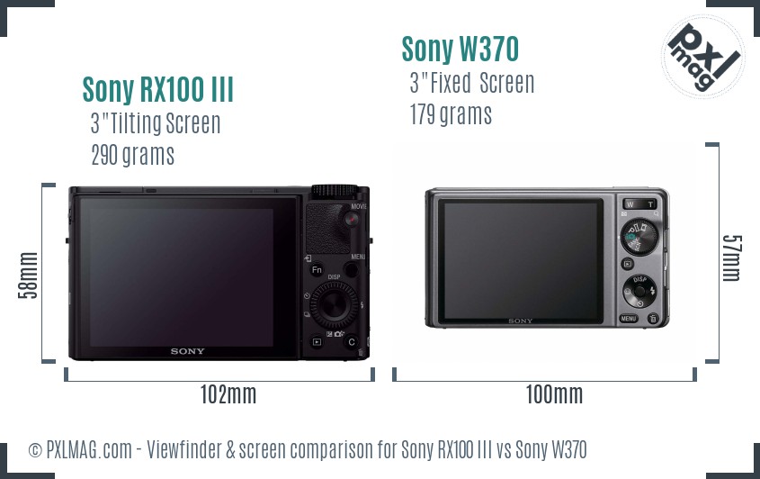 Sony RX100 III vs Sony W370 Screen and Viewfinder comparison