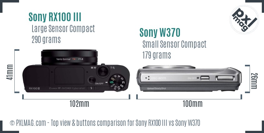 Sony RX100 III vs Sony W370 top view buttons comparison