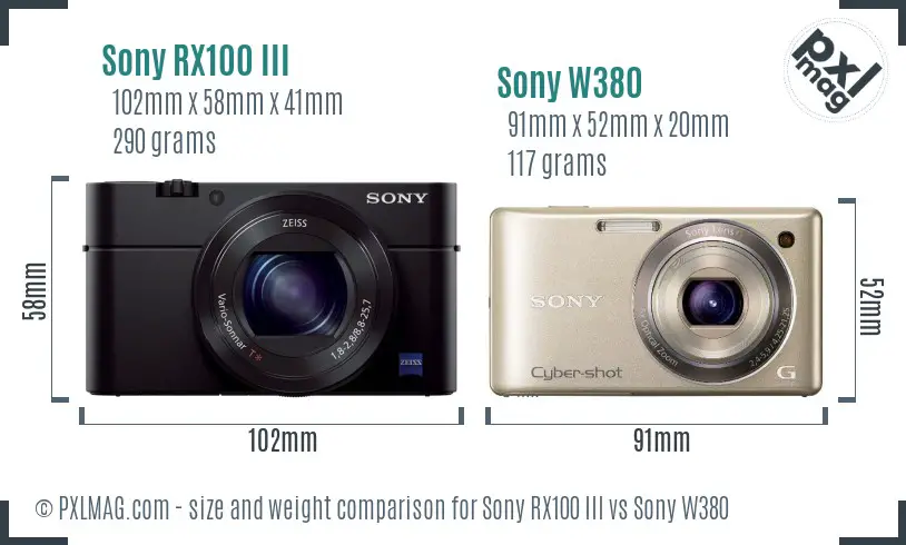 Sony RX100 III vs Sony W380 size comparison