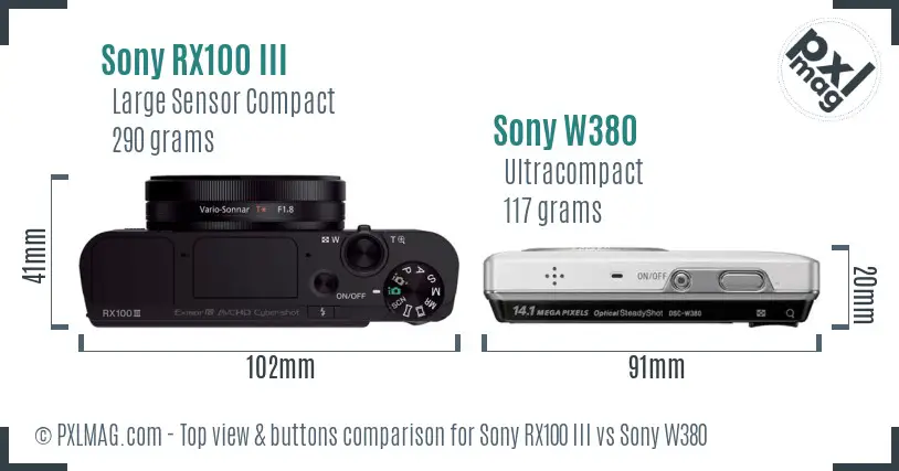 Sony RX100 III vs Sony W380 top view buttons comparison