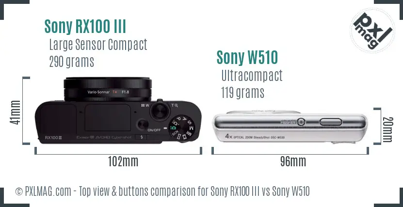 Sony RX100 III vs Sony W510 top view buttons comparison