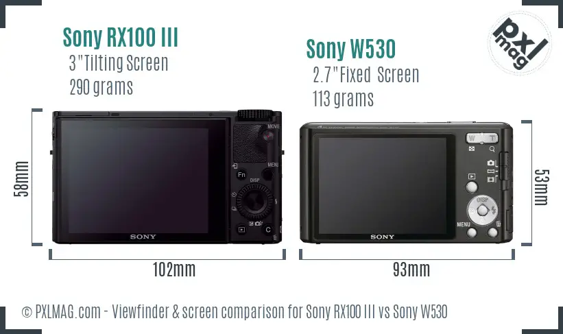 Sony RX100 III vs Sony W530 Screen and Viewfinder comparison