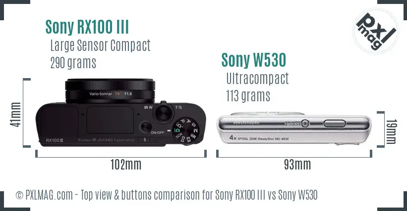 Sony RX100 III vs Sony W530 top view buttons comparison