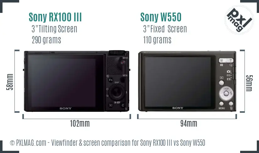 Sony RX100 III vs Sony W550 Screen and Viewfinder comparison