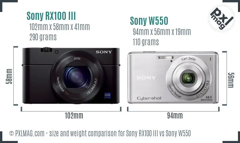Sony RX100 III vs Sony W550 size comparison