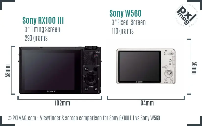 Sony RX100 III vs Sony W560 Screen and Viewfinder comparison