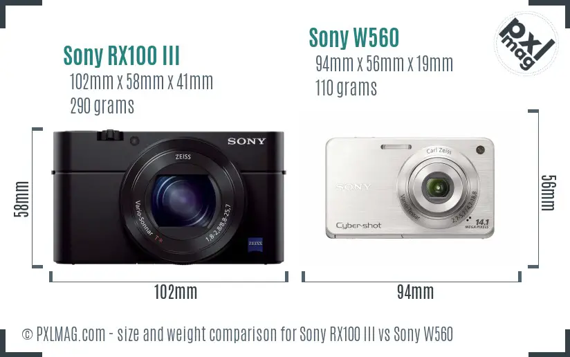 Sony RX100 III vs Sony W560 size comparison