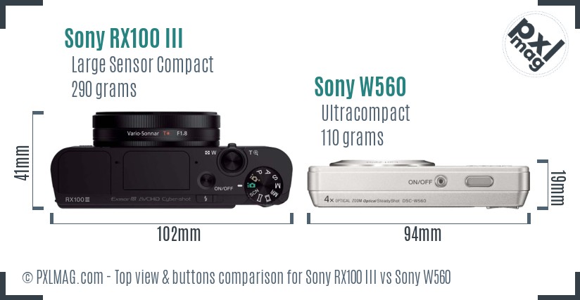 Sony RX100 III vs Sony W560 top view buttons comparison
