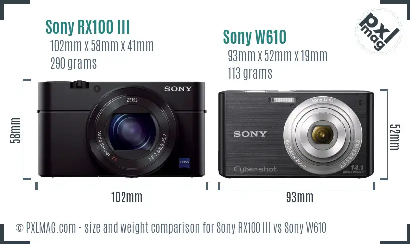 Sony RX100 III vs Sony W610 size comparison