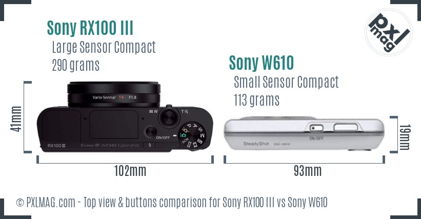 Sony RX100 III vs Sony W610 top view buttons comparison
