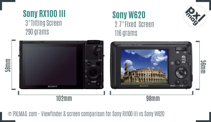 Sony RX100 III vs Sony W620 Screen and Viewfinder comparison