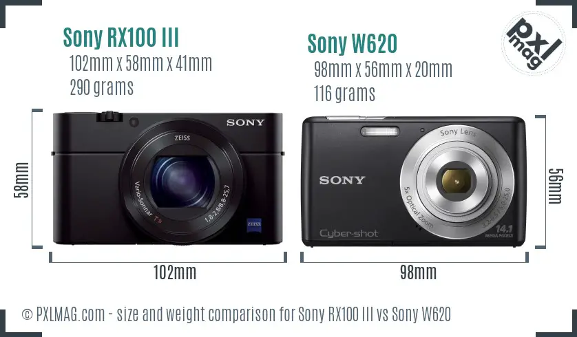 Sony RX100 III vs Sony W620 size comparison