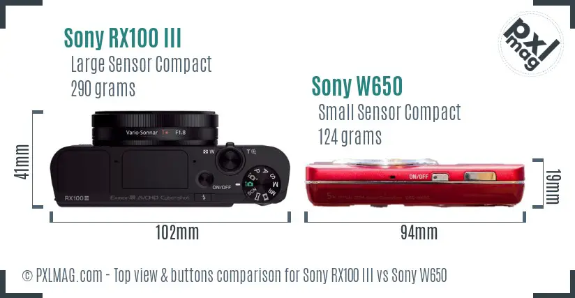 Sony RX100 III vs Sony W650 top view buttons comparison