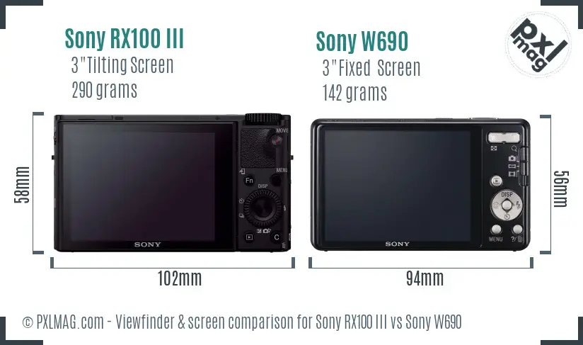 Sony RX100 III vs Sony W690 Screen and Viewfinder comparison