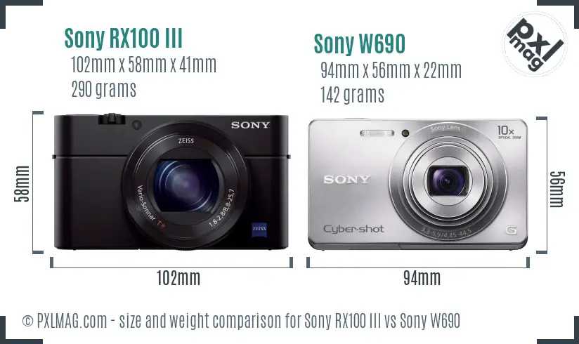 Sony RX100 III vs Sony W690 size comparison