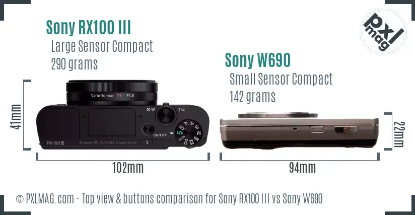 Sony RX100 III vs Sony W690 top view buttons comparison