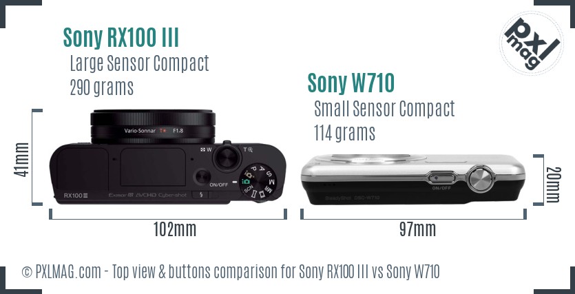 Sony RX100 III vs Sony W710 top view buttons comparison