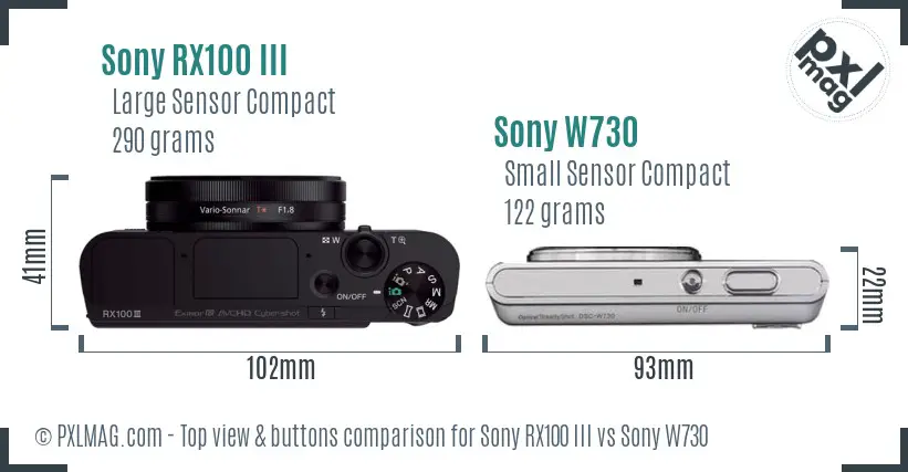 Sony RX100 III vs Sony W730 top view buttons comparison