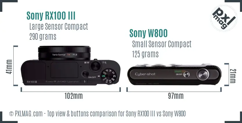 Sony RX100 III vs Sony W800 top view buttons comparison