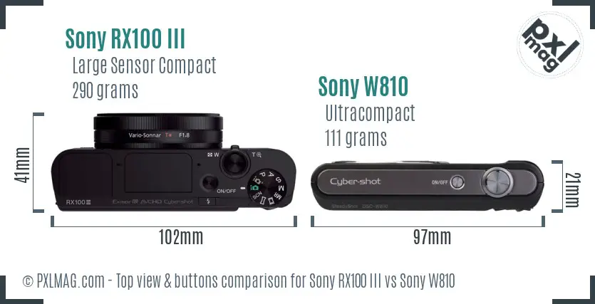 Sony RX100 III vs Sony W810 top view buttons comparison