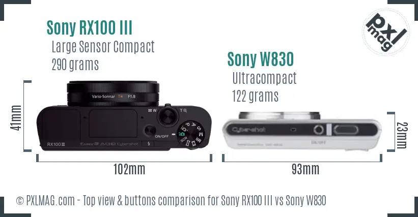 Sony RX100 III vs Sony W830 top view buttons comparison